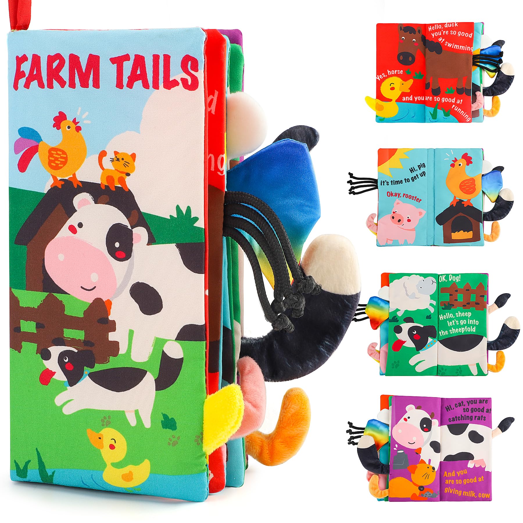 beiens Cloth Picture Book Fabric Toy for Babies 【With Peep Sounds】 【Animal Series・3D Activity Book】 Cloth Picture Book for Outings Toddlers 0 Years and Up Finger Play Teether Stroller Toy Educational