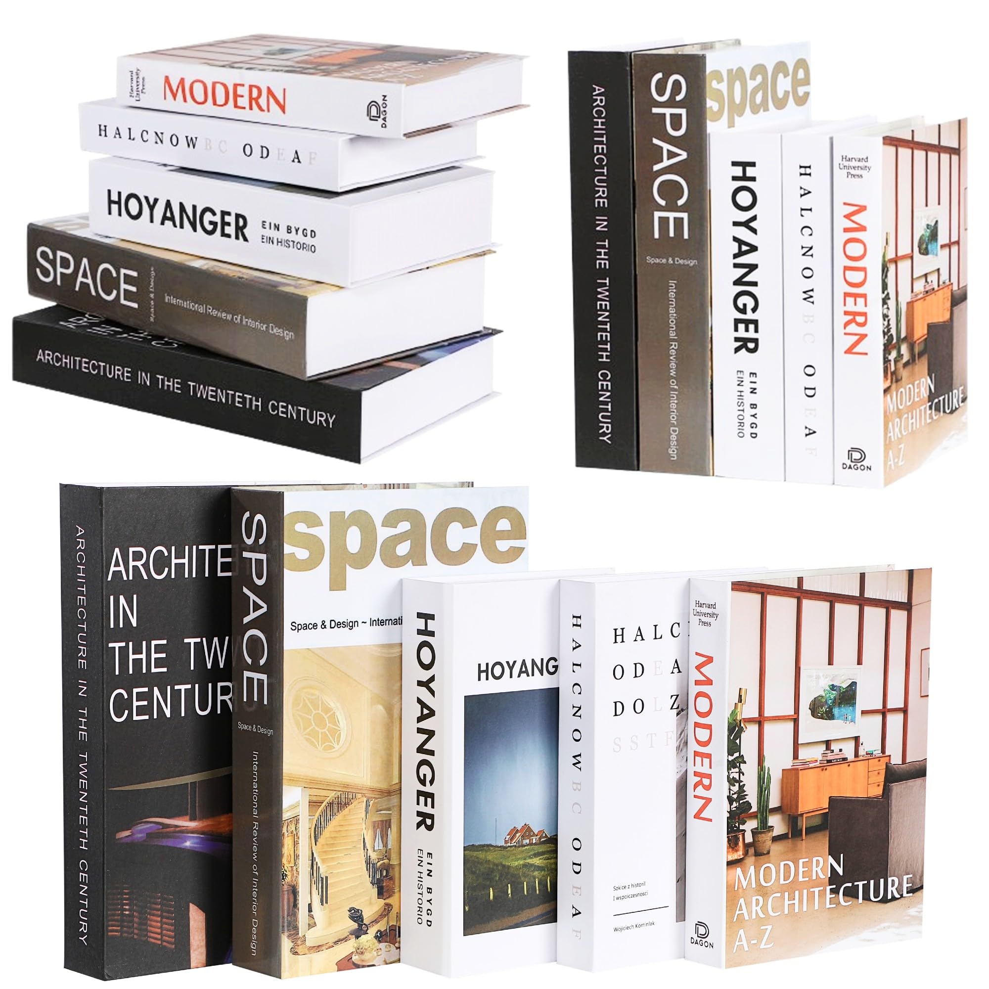 Dummy Books, Nordic Interior Photography Prop, Object, Home Decor, Display, Set of 5, 2 Black + 3 White Spines