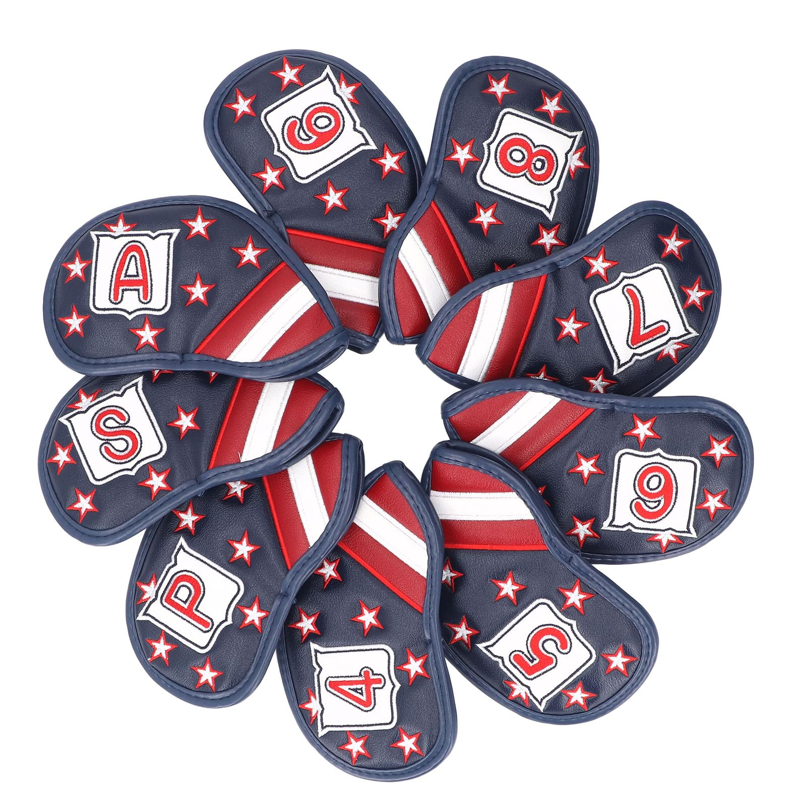 9 Pack Club Headcovers Premium PU Leather Protective Headcovers Lightweight Handmade for Irons, Driving and Other Clubs, Waterproof, Cute Design, Perfect for Golf Enthusiasts