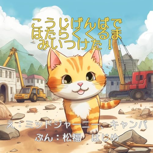 ねこが主人公のこども向けAI絵本：「こうじげんばではたらくくるまみいつけた！」【0歳 1歳 2歳 3歳 4歳 5歳児におすすめ】乗り物好きな幼児子供向け ねこの「たいちゃん」